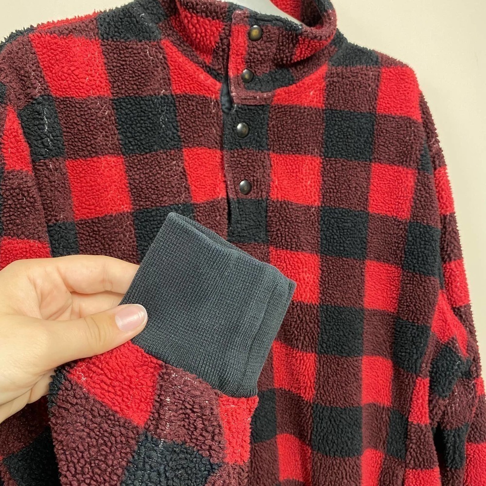 J.CREW Sweater Pullover Buffalo Plaid Check Fleece Shearling Sherpa Snap Size M - Picture 6 of 11